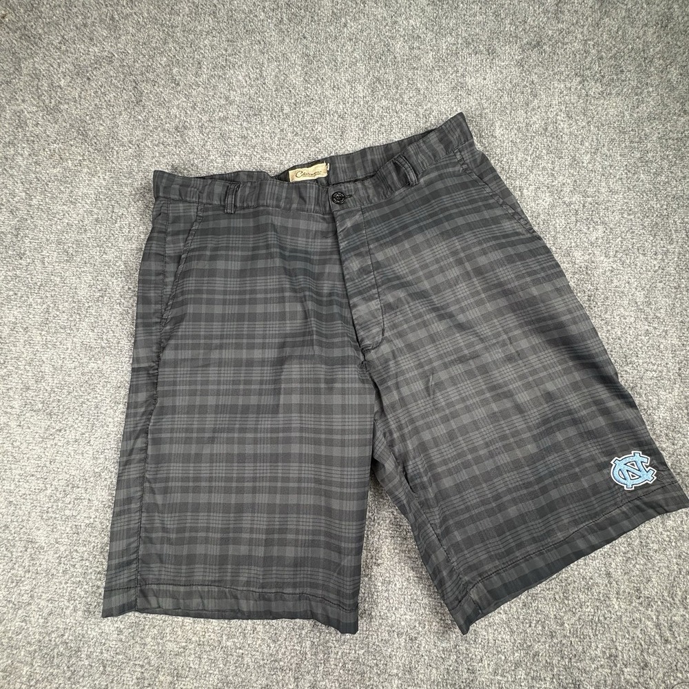 Chiliwear UNC Tar Heels Shorts Men 36 Black Gray Plaid Logo NCAA Preppy Tailgate